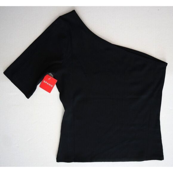 Spanx 21007R Women's Sz Small Classic Black Ribbed One Shoulder Top - Picture 7 of 9